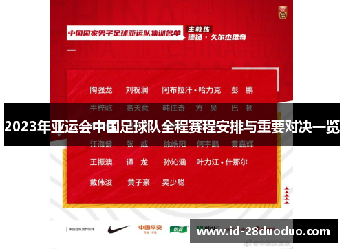 2023年亚运会中国足球队全程赛程安排与重要对决一览 2023年亚运会中国足球队全程赛程安排与重要对决一览